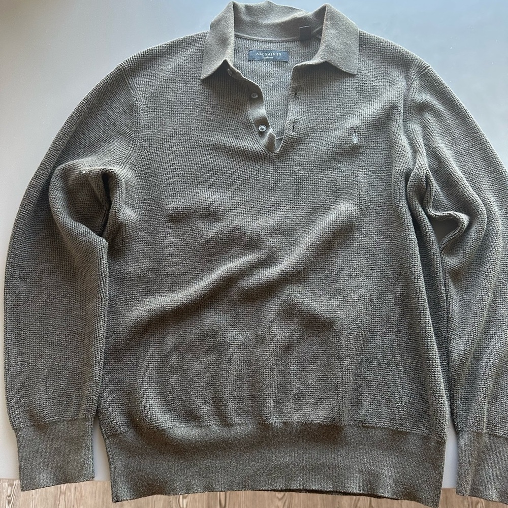 Allsaints knit long sleeve polo in medium size. Worn once. Quite soft.